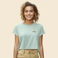 thumbnail image 4 of Dalix Cappuccino Embroidered Cropped Flowy Soft Cotton Short Sleeve T Shirt Womens in Dusty Blue XL X-Large, 4 of 5
