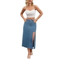 thumbnail image 2 of INSPIRE CHIC Women's Skirt Jean High Waist A-Line Thigh Split Midi Denim Skirt S Blue, 2 of 6