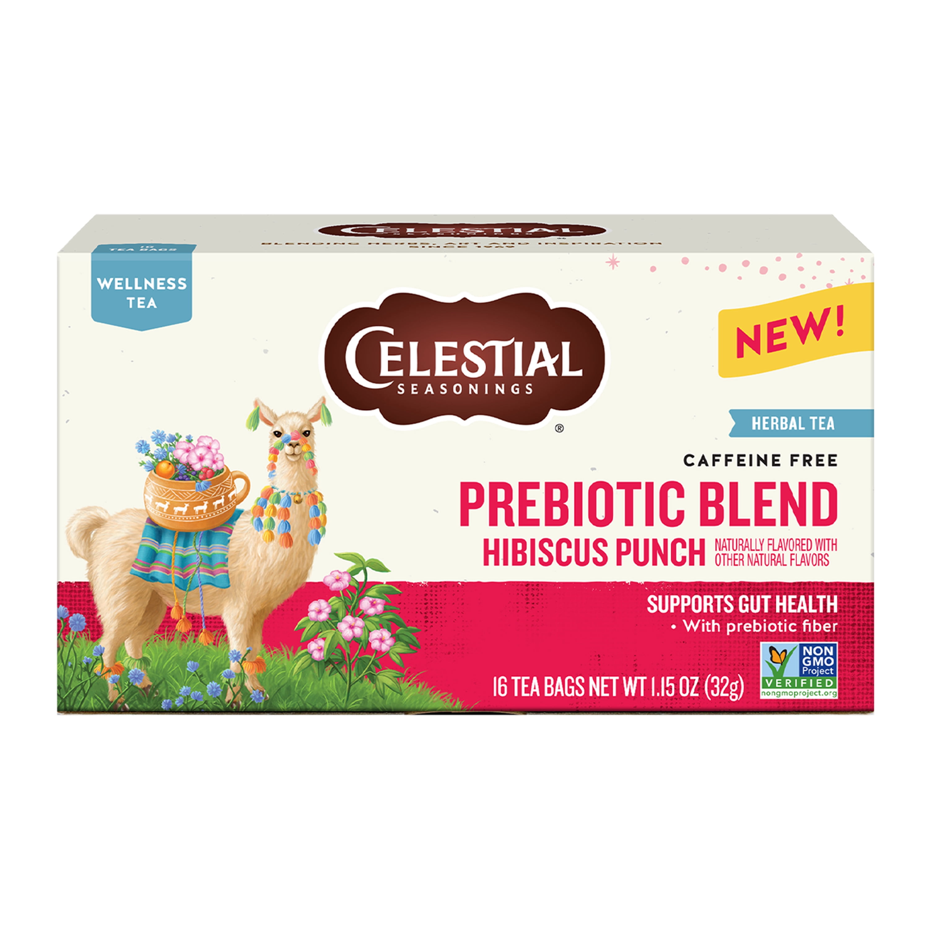 Celestial Seasonings Prebiotic Blend Wellness Herbal Tea Bags, 16 Count