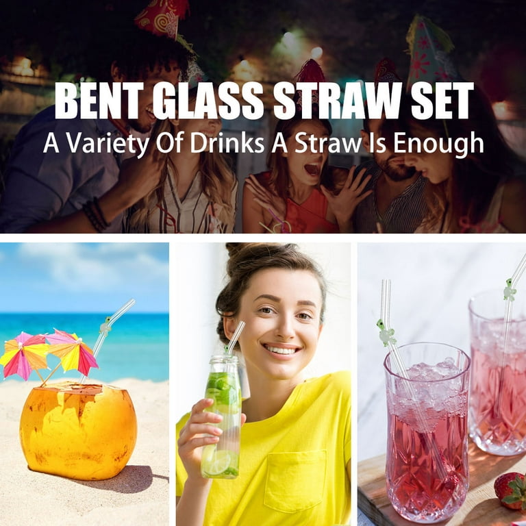 4pcs Pink Glass Straws With Cleaning Brush Set, Perfect For Drinking  Cocktails, Coffee & Other Beverages