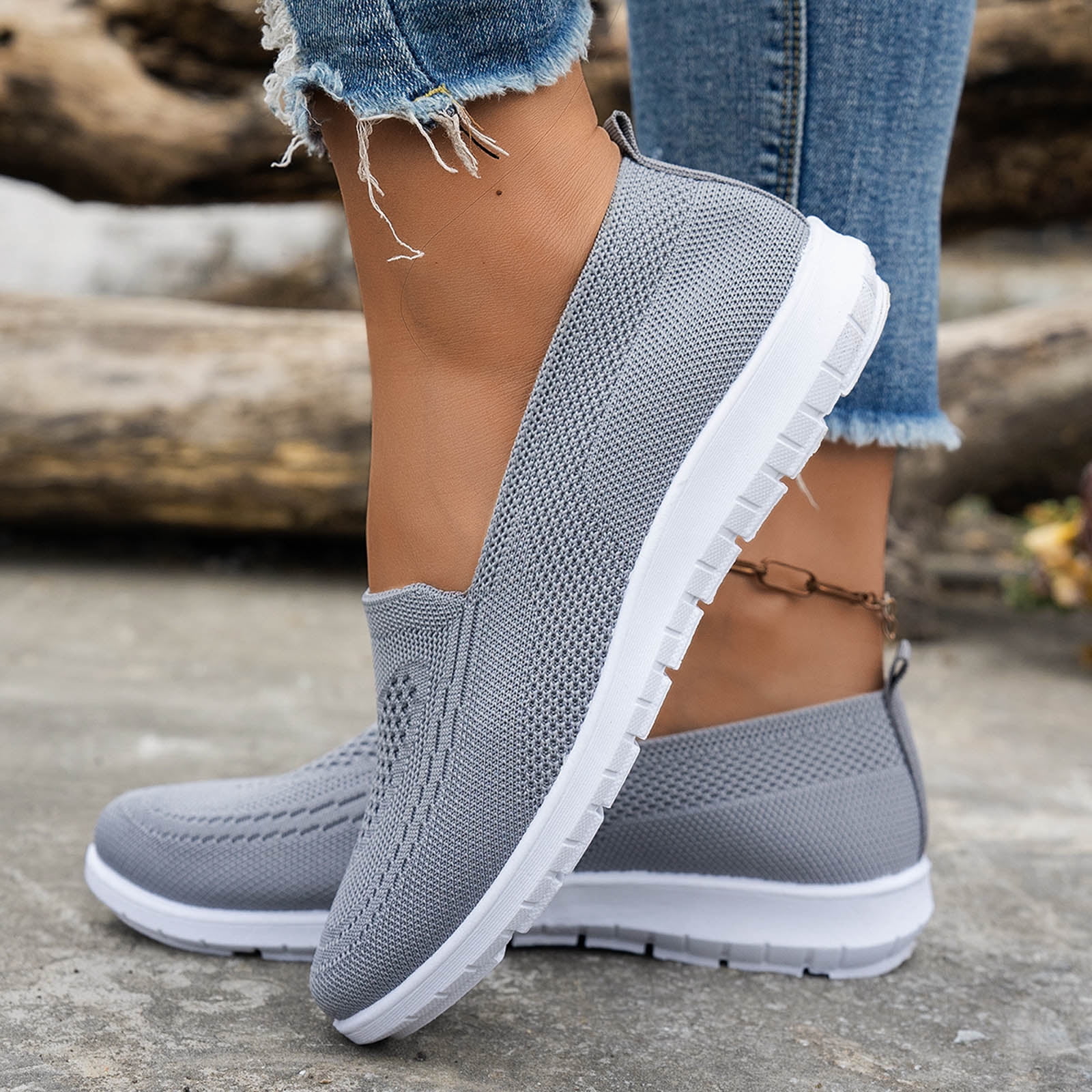 Loafers for Women Slip on Solid Mesh Walking Shoes Comfy Soft Sole Lightweight Driving Nursing Shoes Casual Breathable Flat Shoes Gray Size 8