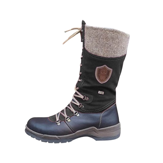 jsaierl Ballerines pour Femmes à Lacets en Cuir Bout Rond à Talon Bas Chaussures Chaudes Bottes Cavalières