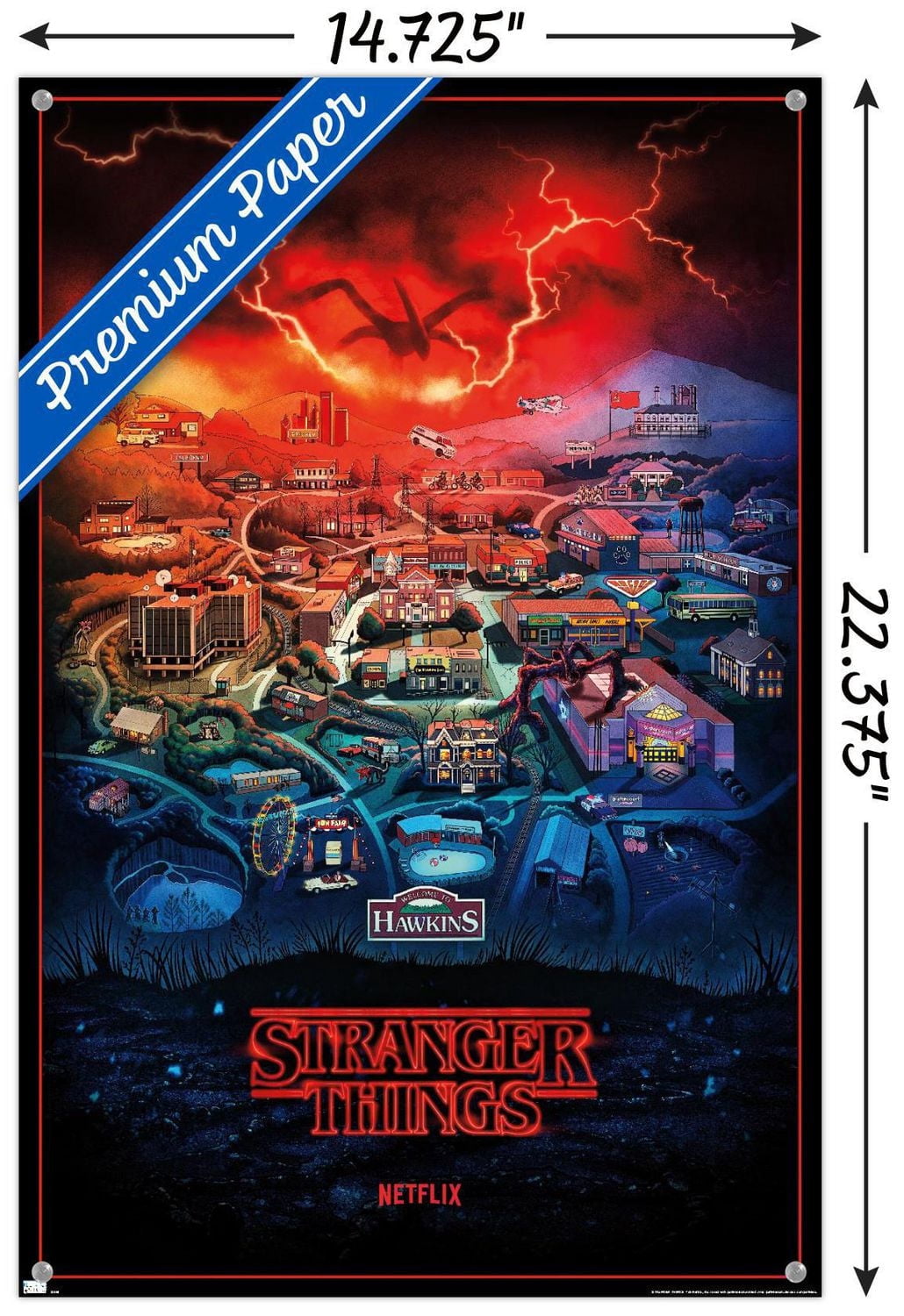 Netflix Stranger Things: Season 4 – Hawkins, Indiana 22.375" x 34" Wall Poster with Beechwood Magnetic Frame, by Trends International