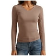 thumbnail image 3 of Josdec Women V-Neck Basic Casual Long Sleeve T-Shirt, Solid Color Slim Fitted Everyday Essential Pullover Tops S-XL, 3 of 8