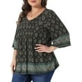 thumbnail image 4 of Agnes Orinda Women's Plus Size Bohe Tops Floral Print V Neck 3/4 Sleeve Dressy Top Casual Work Tunic Blouses 2X Black, 4 of 6