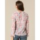 thumbnail image 5 of INSPIRE CHIC Blusa con cuello en V y lazo floral para mujer, camisa de manga larga con volantes y trompeta vintage, top Rosa M, 5 of 6