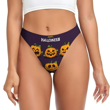 Thongs for Women - Halloween Happy Pumpkin A No Show Seamless Womens Thongs Underwear  Stretch G String Thongs for Women  Ladies Breathable Kawaii Thong Bikini Panties Briefs