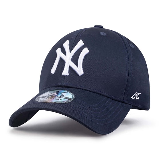 New York Baseball Cap Hat for Men and Women, Adjustable Pure Cotton, Buckle Up, One Size Fitted All, Black & White Embroidery NY| Dark Blue Cap