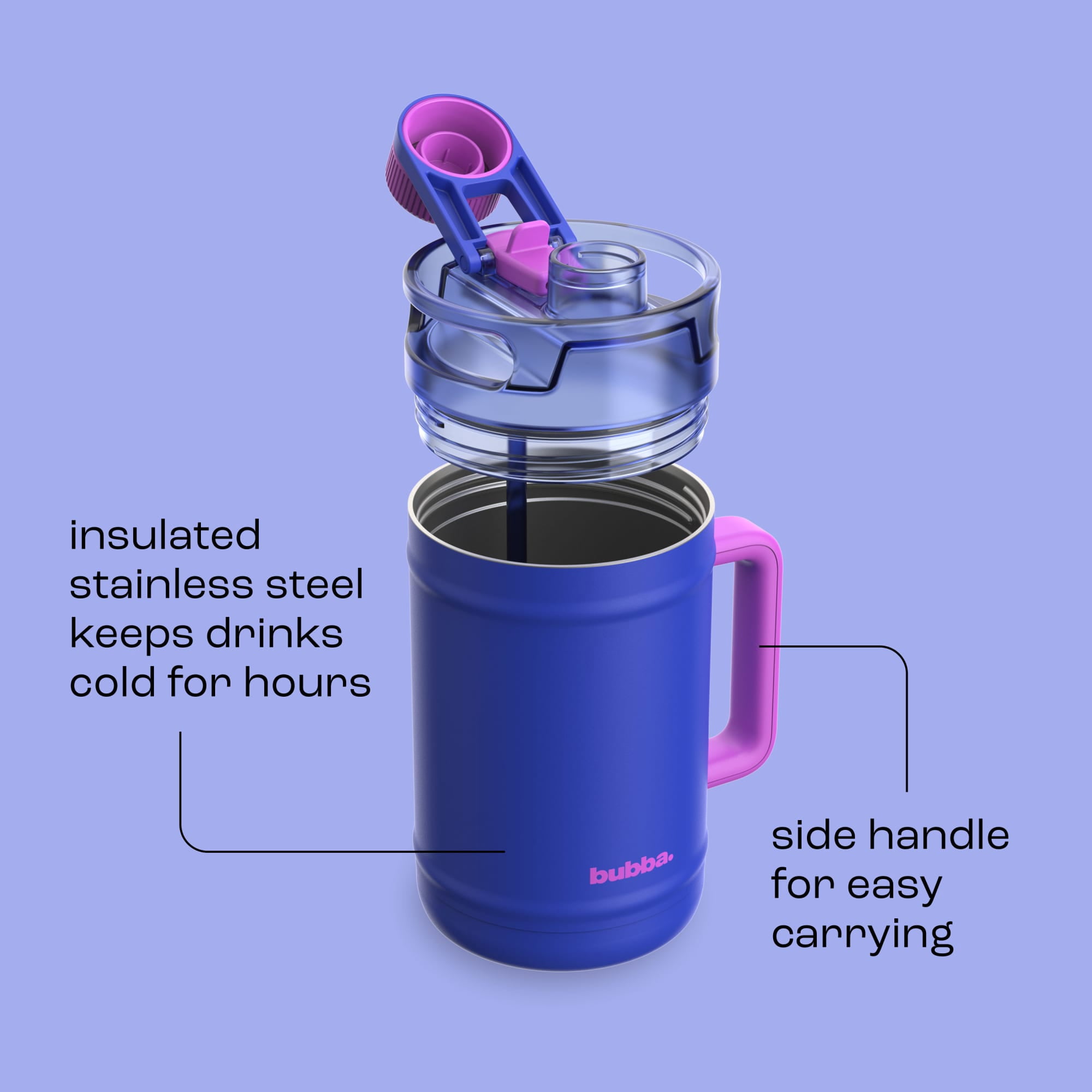 Bubba 52oz DualSip Insulated Stainless Steel Water Keg with Built-In Straw and Drink Opening and Side Handle, Ocean Energy Blue/Purple
