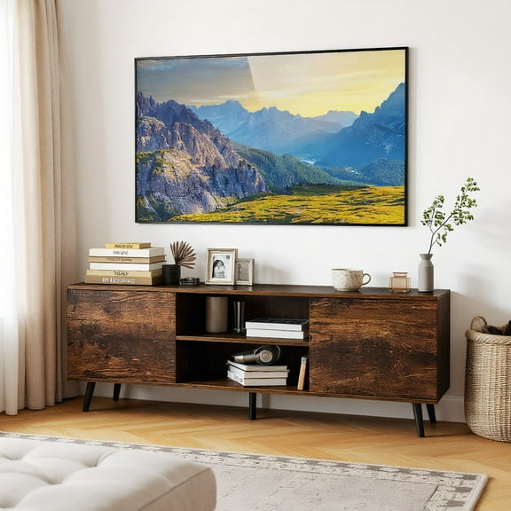 YYAo TV Media Console Table,TV Stand,TV Stand with Power Outlets and Adjustable Shelf for 60 Inch TVs-Rustic Brown