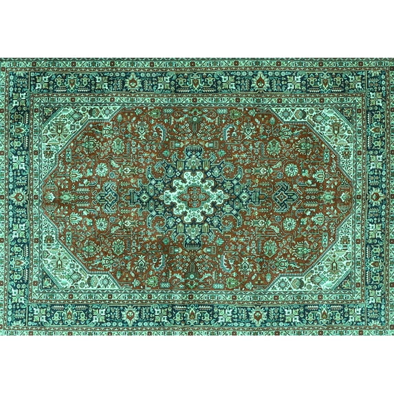 Ahgly Company Machine Washable Indoor Rectangle Medallion Turquoise Blue Traditional Area Rugs, 5' x 8'