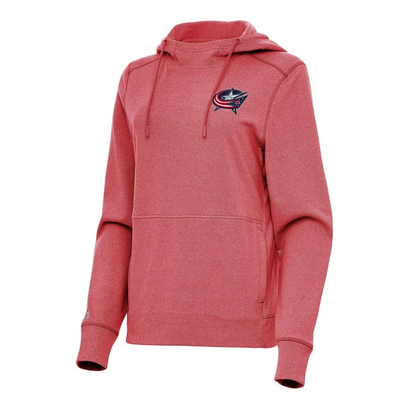 Women's Antigua Heather Red Columbus Blue Jackets Justice Pullover Hoodie
