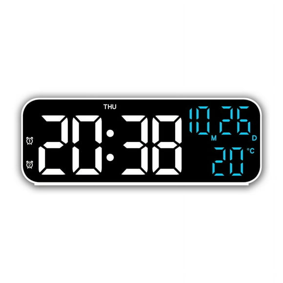 LED Clock Digital Wall Clock With 3-speed Brightness Adjustment Temperature Countdown Function Voice Control Wall Clocks For Office Bedroom White shell blue light