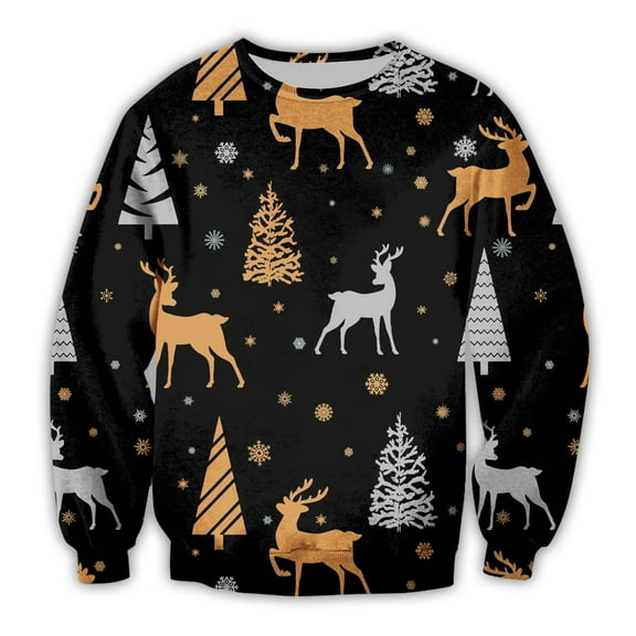 Hoodies for Men Fall And Winter Men's 3D Digital Print Christmas Loose Crew Neck Sweatshirt Sweater Suit Men Set S Full Zip Zip Sweater Boy Outdoor Slipper Mens Jacket Clothes Night of The Li Black M