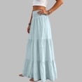 thumbnail image 4 of Womens Elegant Flowy Maxi Skirt Pleated Tiered Cotton Linen A-Line Elastic Waist Midi Skirt, 4 of 8
