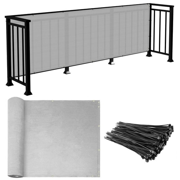E&K Sunrise 3' x 26' Balcony Privacy Fence Screen Cover with Zip Ties Outdoor Screen Fence UV Protection for Deck Patio Backyard Apartment Pool Porch (Gray)