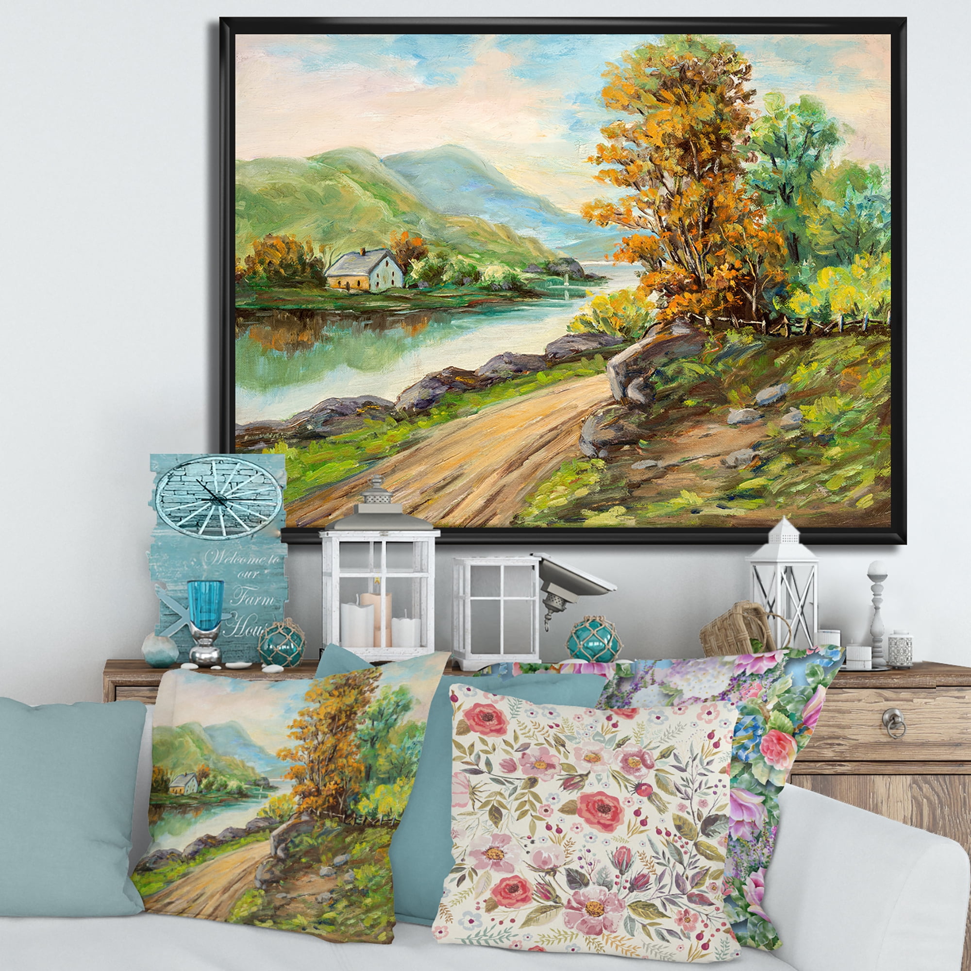 Designart 'The River By The Rural Road' Traditional Framed Canvas Wall Art Print
