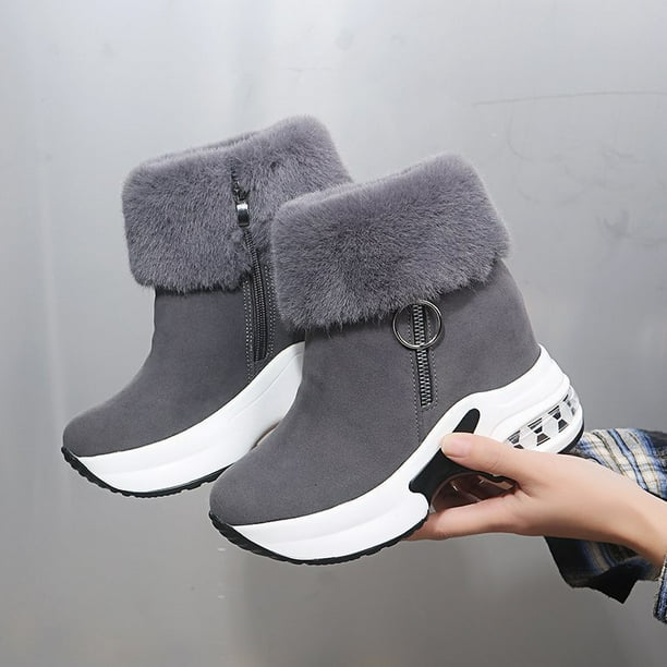 Botas de nieve para mujer, estilo coreano, de invierno, de gamuza, cortas, forradas con vellón, cálidas, ocultas, de algodón, con aumento de altura