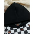 thumbnail image 5 of Baby Boy Romper Halloween Letter Pumpkin Checkerboard Print Long Sleeve Hooded Bottom Snap Jumpsuit, 5 of 9