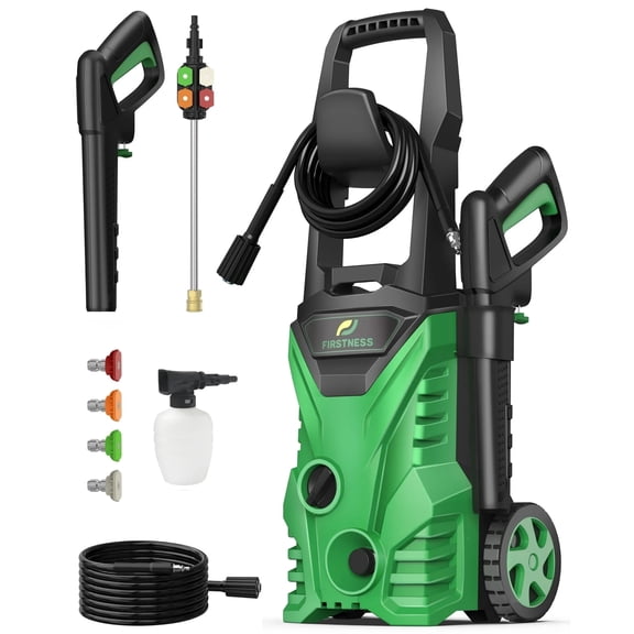Firstness Electric Pressure Washer, Power Washer w/ 26 ft Hose, 4 Quick Connect Nozzles, High Pressure Cleaning Machine with Foam Cannon, Portable to Clean Patios, Cars, Fences, Driveways