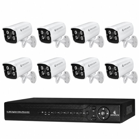 Kit CCTV 8 Cámaras Secucore Exterior Ángulo Amplio Video HD 1080p