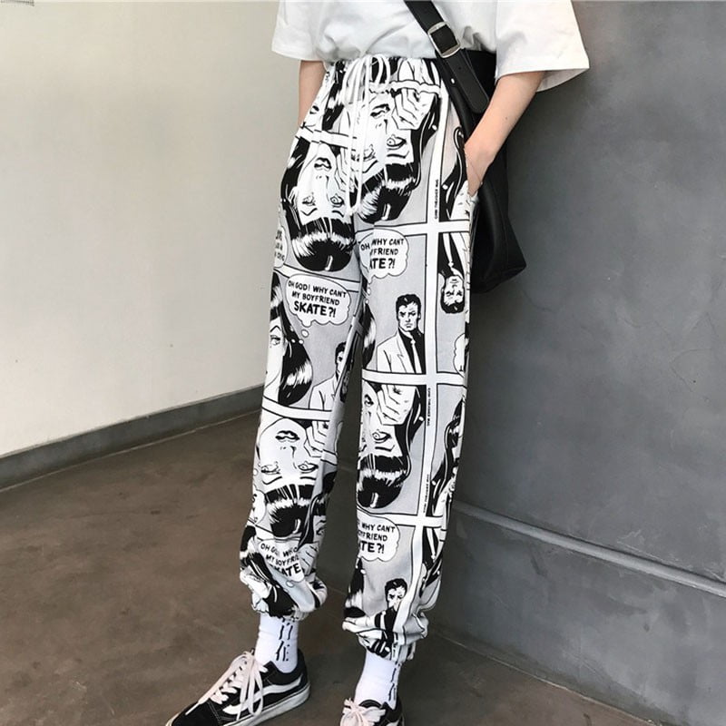 Brand Sale!Long Hip Hop Pants Ins Style Pants Cartoon Print Pants  Drawstring Elastic Waist Pants Hip hop Joggers Streetwear Pants -  