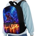 thumbnail image 4 of Binienty Neon Lightning Dinosaur Backpack for Kids Ages 10-12 17 Inch Large Capacity School Bookbag with Front Storage Pocket Side Mesh Pockets for Primary Students Travel Daypack, 4 of 6