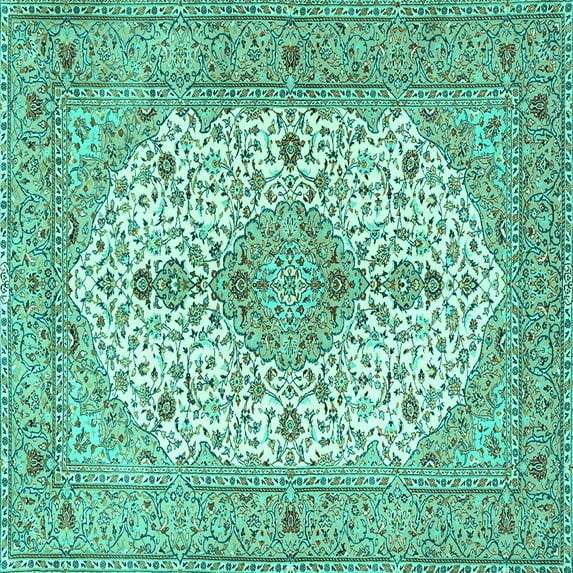 Ahgly Company Machine Washable Indoor Square Persian Turquoise Blue Traditional Area Rugs, 6' Square