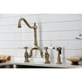thumbnail image 3 of Kingston Brass KS7753BPLBS Bel-Air Two-Handle 3-Hole Deck Mount Bridge Kitchen Faucet with Brass Side Sprayer in Antique Brass, 3 of 7