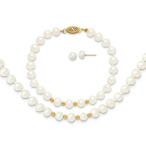 14k Gold bead 18 Freshwater Cultured Pearl Necklace 7.25 Bracelet Earring Set