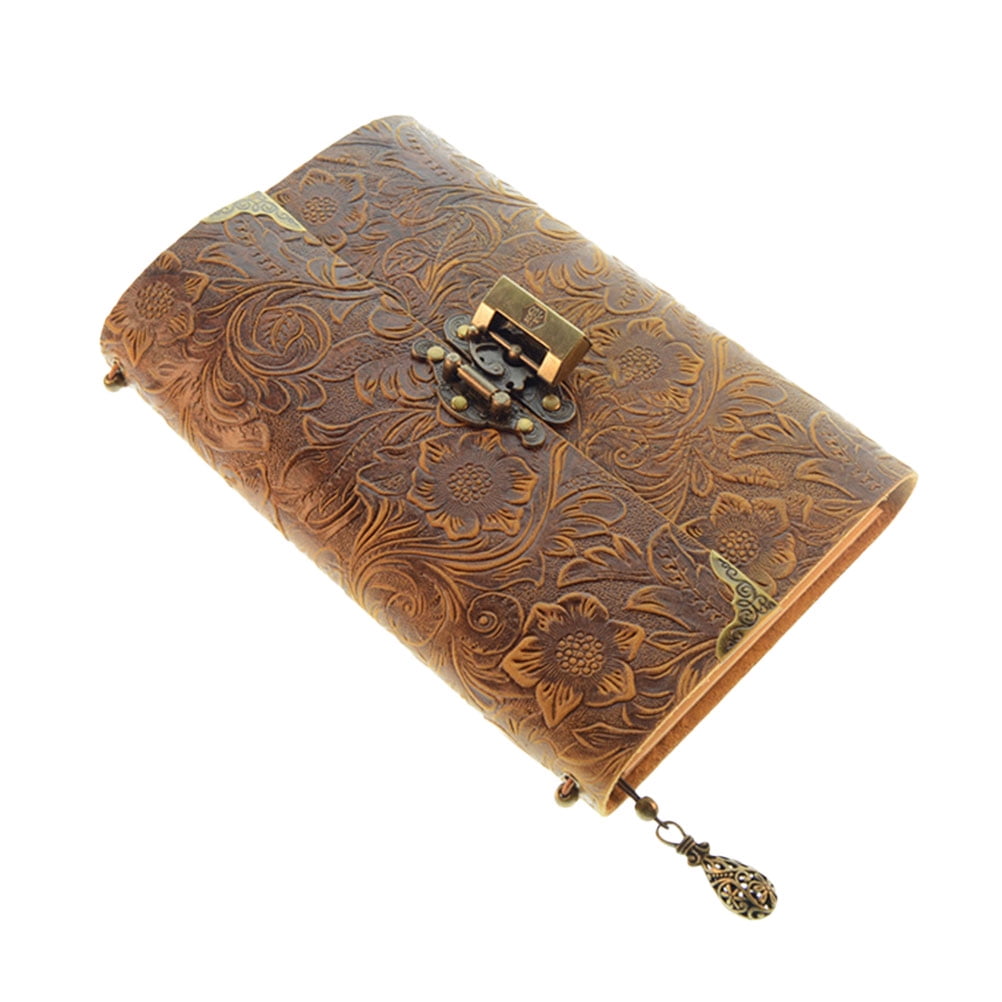 1pc Notebook Creative Diary Leather Memo Daily Notepad with Lock for Meeting Travel Writing (Brown)