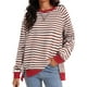 thumbnail image 1 of Sudadera de Rayas para Mujer ATHLECHIC Ajuste Holgado de Manga Larga Cuello Redondo Top S Café Blanco, 1 of 4