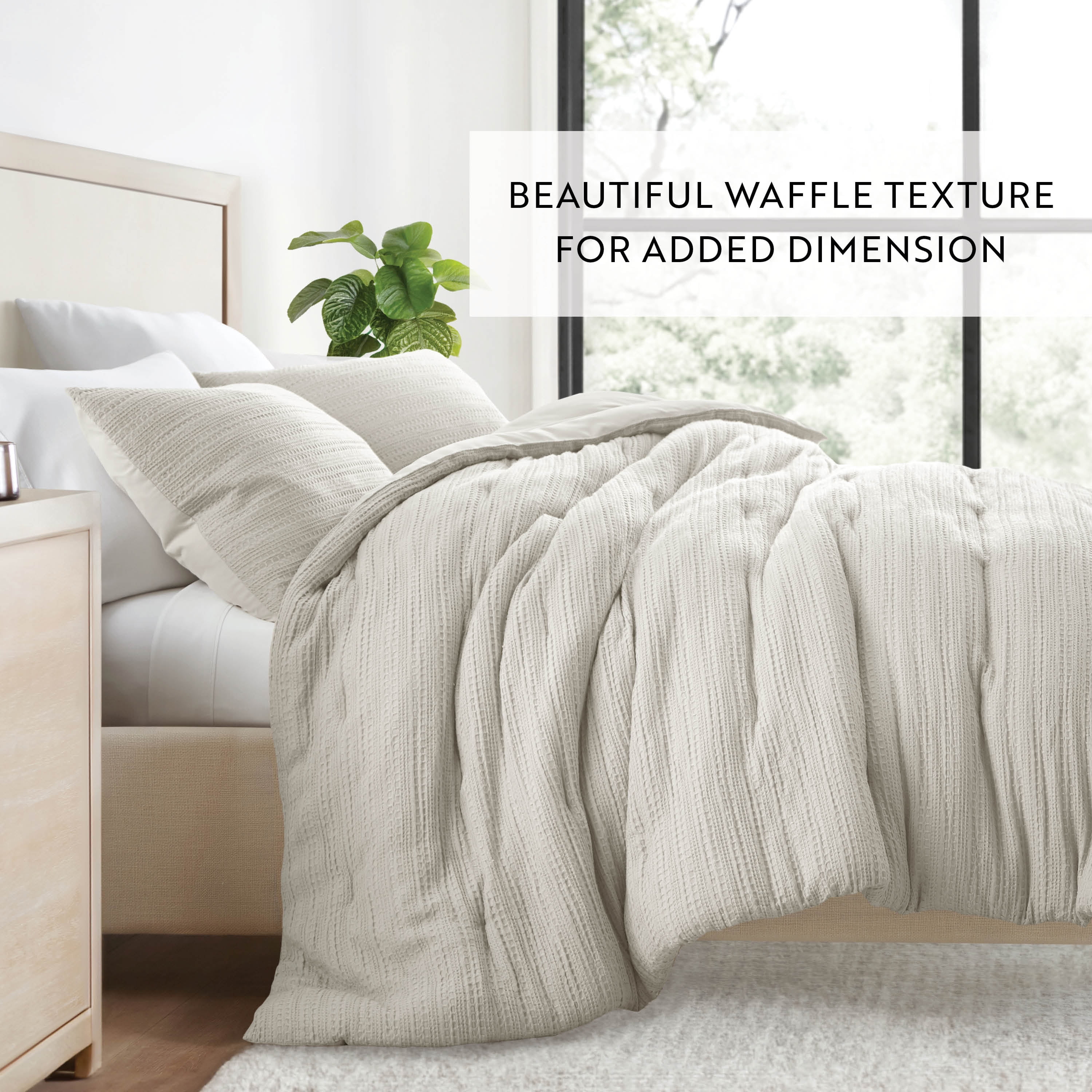 Textured Waffle Comforter Set ins Natural Waffle Comforter Bedding Sets, King/Cal King Size Bedding by Comfort Canopy
