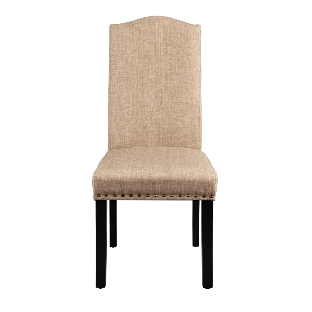 Alden Design Tufted High Back Dining Chair with Solid Wood Legs, Set of 2, Khaki