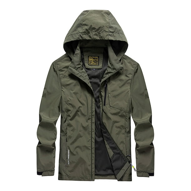 Men's Coats And Jackets Hooded Men's Four Seasons Jacket Outdoor  Mountaineering Solid Color Jacket Army Green XXXXL JE 