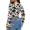 thumbnail image 3 of SCRAWLGOD Brown Cow Print Women Bell Sleeve Tops Size L Long Sleeve Mock Neck Crop Tops Flared Sleeve Tops for Women Casual Slim Shirts for Going Out Travel, 3 of 7