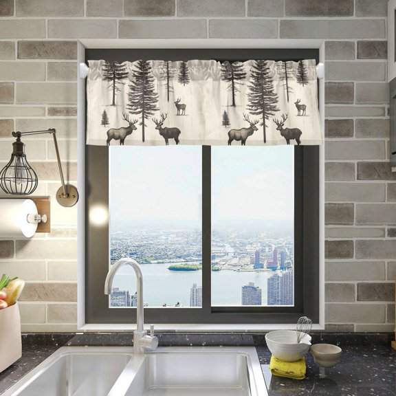 Yayeee Kitchen Valance Rod Pocket 54" x 18" Living Room Window Curtain, Black Deer