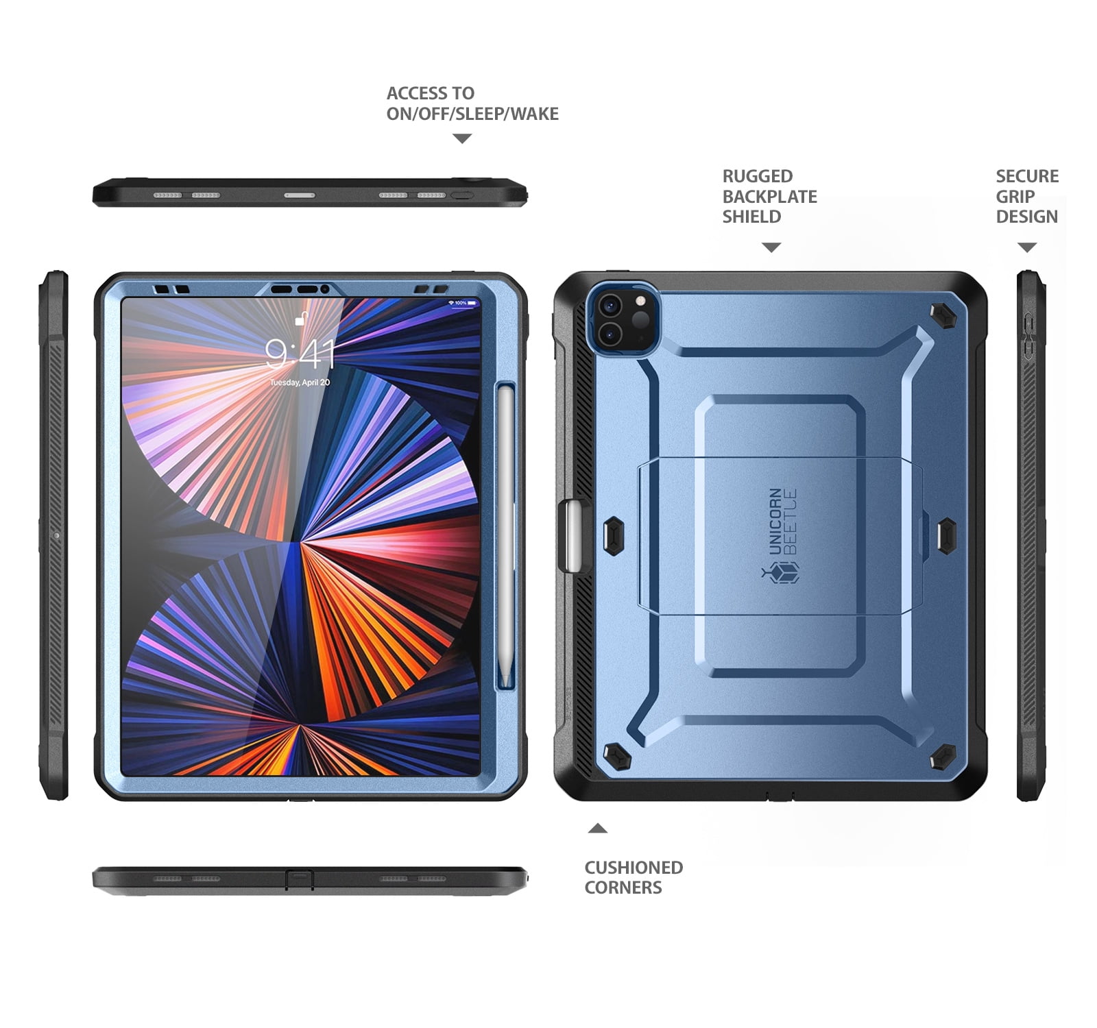 SUPCASE Unicorn Beetle Pro Series Case for iPad Pro 12.9 Inch (2021 / 2020), Support Apple Pencil Charging with Built-in Screen Protector Full-Body Rugged Kickstand Protective Case (Tilt)