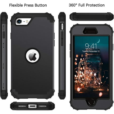 BENTOBEN iPhone SE Case, Phone Case iPhone SE 2020,Hybrid Hard PC Soft Rubber Bumper Drop Protective Covers for iPhone SE2, Black