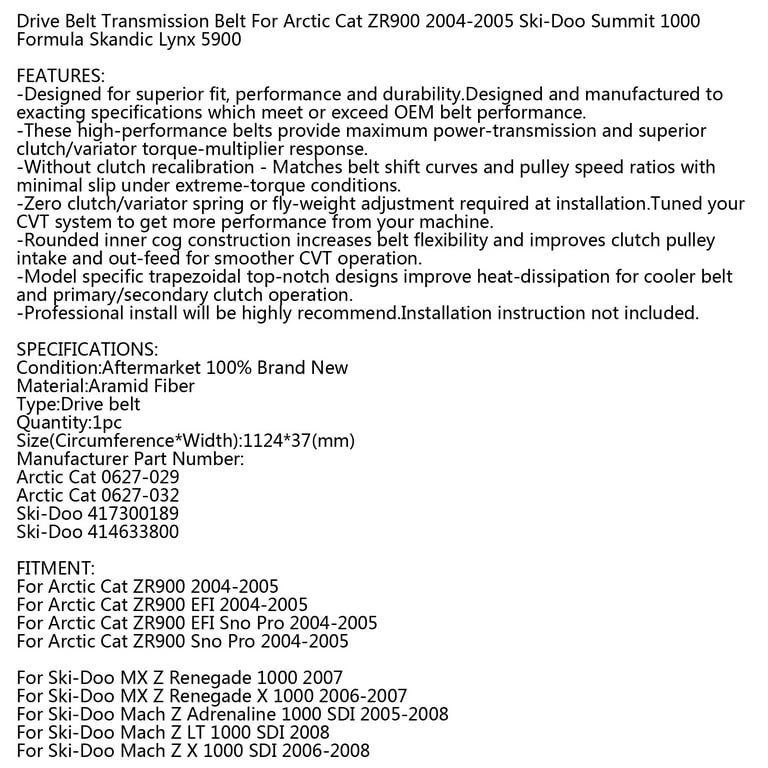Arctic Cat Snowmobile Belt Chart