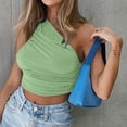 thumbnail image 6 of Women's Summer One Shoulder Crop Tops Sleeveless Solid Color Ruched Tank Tops Vest Blouses for Beach, Holiday, 6 of 7