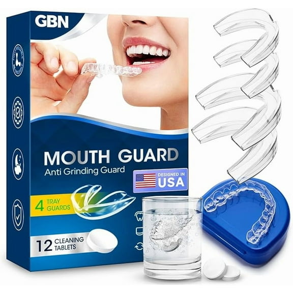 GBN Mouth Guard for Grinding Teeth at Night - Custom Fit Night Guards - Comfortable Mouth Guard for Sleeping, Nightguard, Mouthguard Includes 2 Sizes, 12 Cleaning Tablets