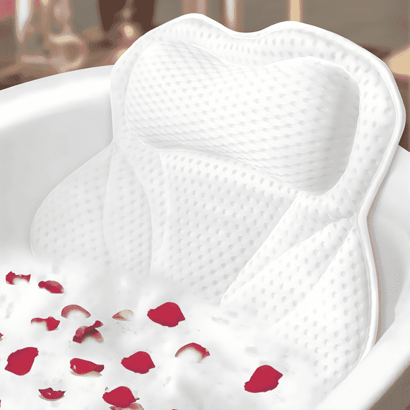 Tcwhniev Almohada de Baño Cómoda Alivia el Estrés y Rejuvenece la Bañera, Cojín de Secado Rápido para Cabeza, Cuello y Espalda - Blanco (16.54 X 18.11 In)