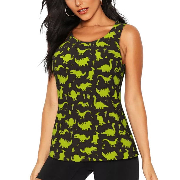 Balery Cute Dinosaurs (2) Camiseta sin mangas estampada ligera para mujer, tops de entrenamiento sin mangas, camisetas de yoga transpirables de secado rápido.-Medium