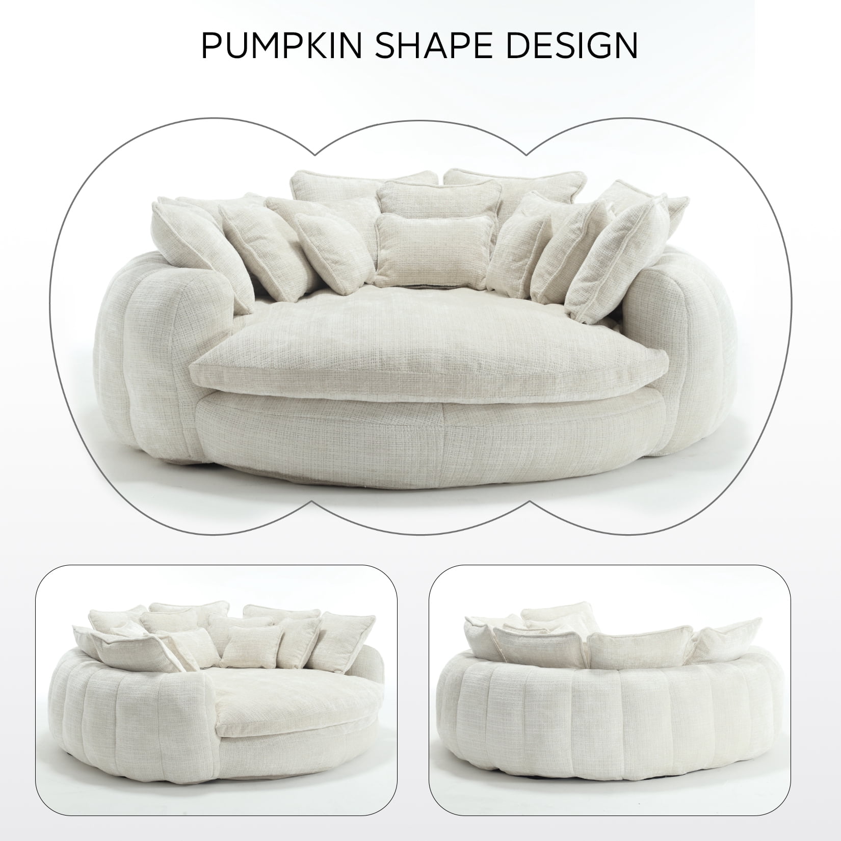 81'' Large Bean Bag Chair for Adults, Memory Foam Oversized Beanbag Chairs Couch with 14 Pillow, Comfy Giant Bean Bag Sofa Couch Bed, Chaise Lounge Chair Indoor Lazy Sofa for Living Room (Beige)