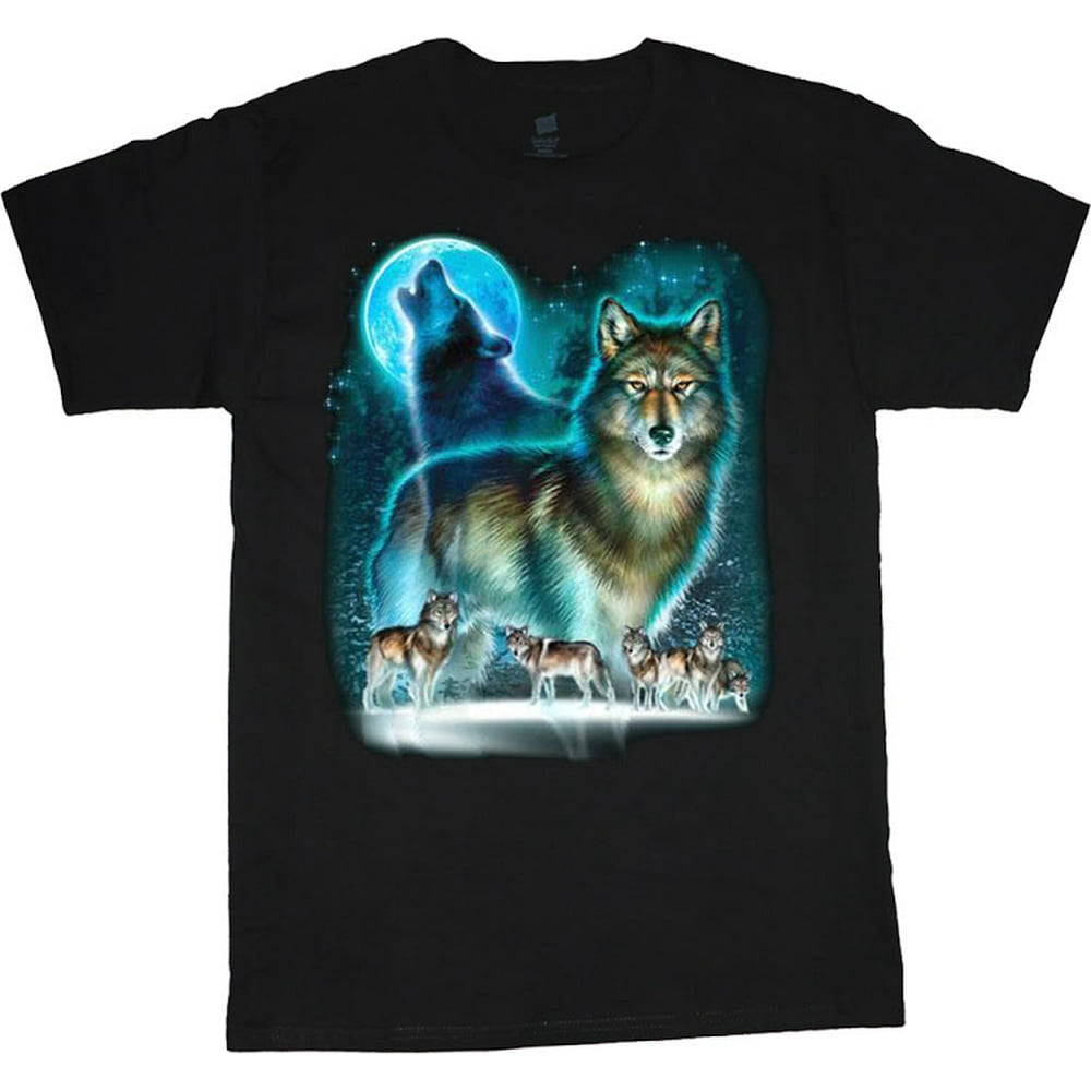 Decked Out Duds Wolf Pack Wolves Moon Decal Tshirt Men's Tee Black