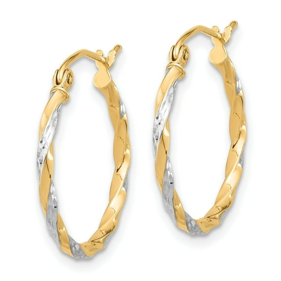 Hollow Twisted Hoop Earrings for Women in 10K Two-Tone Gold with Rhodium & Clutch Closure