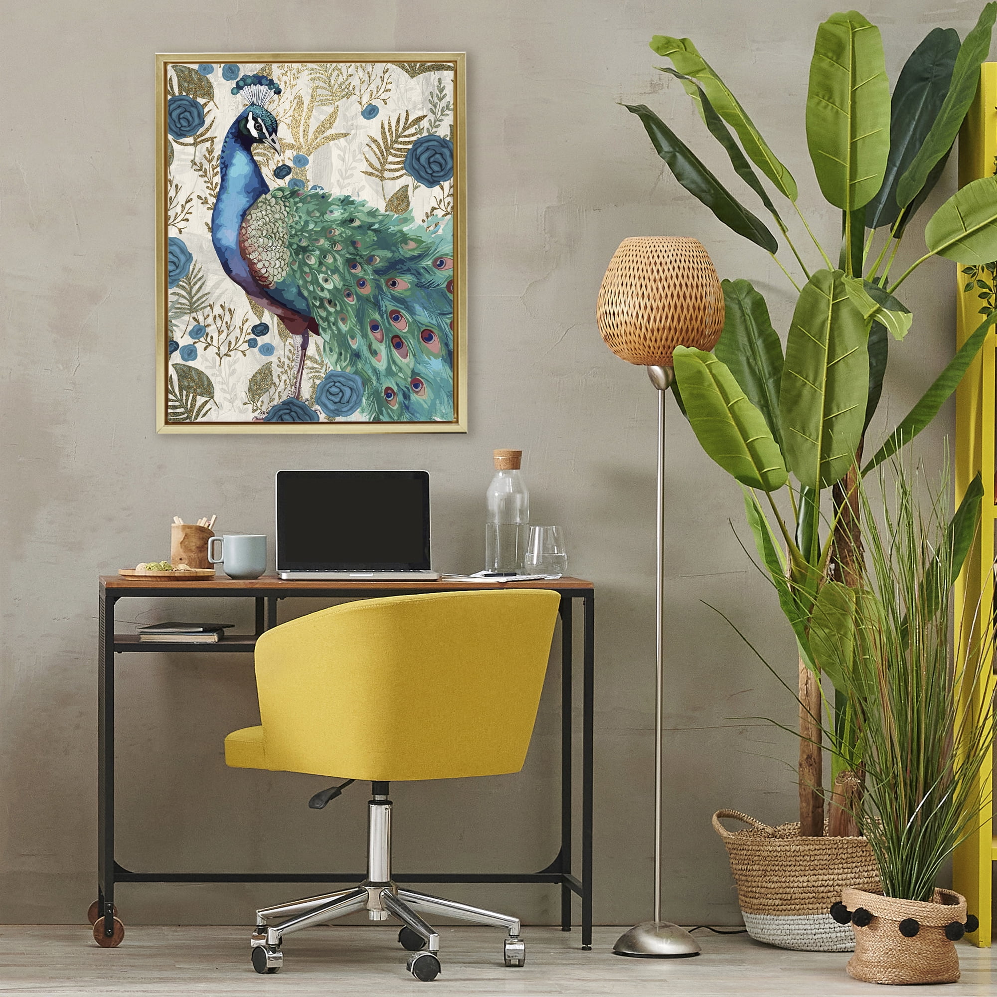 Stupell Industries Rococo Peacock Pride Gold Framed Floater Canvas Wall Art, design by Kim Allen