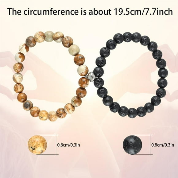 2 Pcs Couples Bracelets Friendship Bracelet Magnetic Mutual Attraction Relationship Matching Distance Bracelet Stone Beads Bracelets