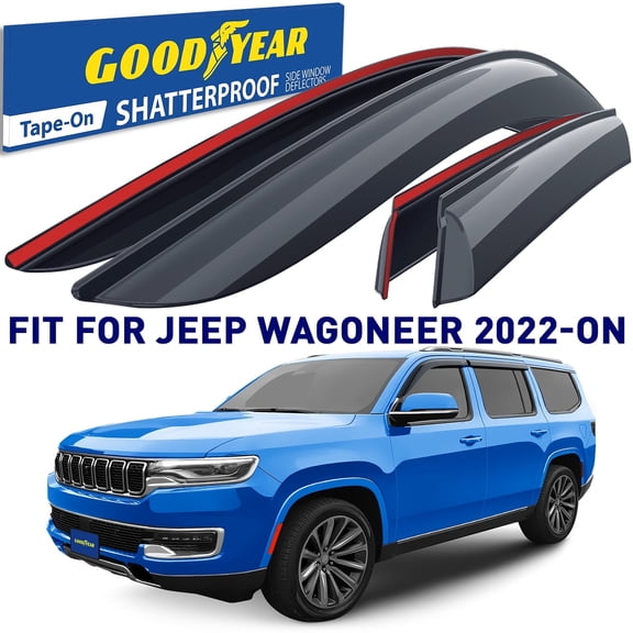 Goodyear Shatterproof Window Deflectors for Jeep Wagoneer 2022-2025, Tape-on Rain Guards, Window Visors, Vent Deflector Visor, Car Accessories, 4 pcs. - GY008658